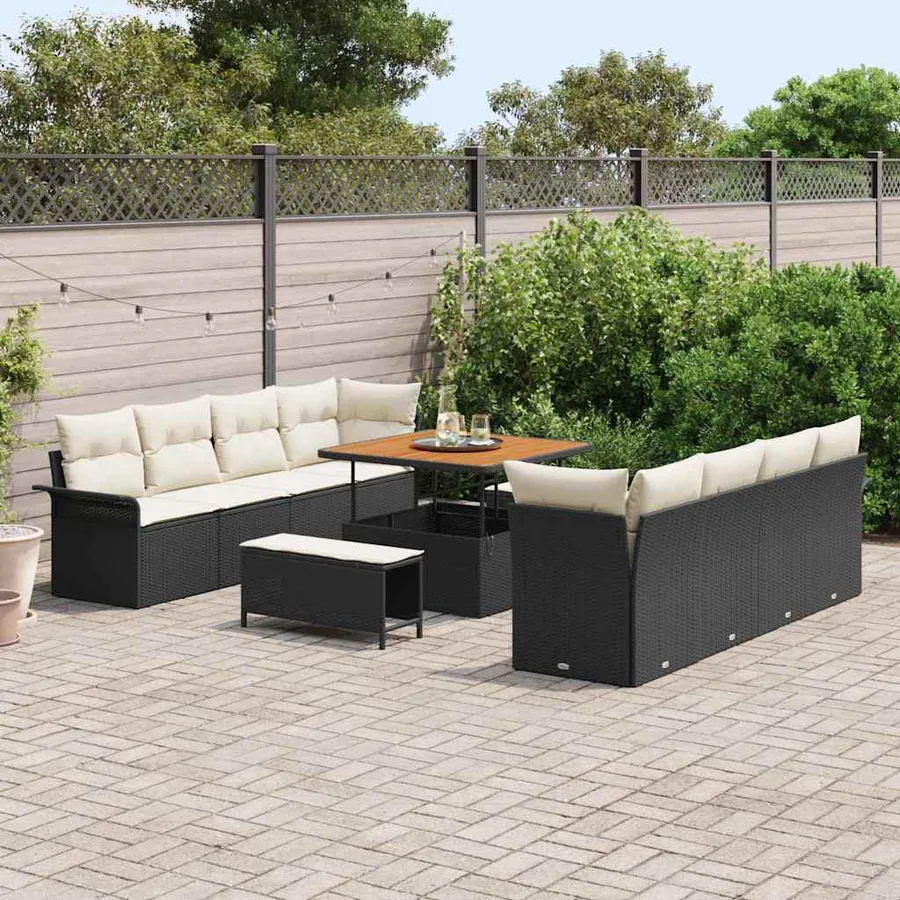 Ensemble de canapé de jardin avec coussin 11 pcs Noir polyrotin - 3