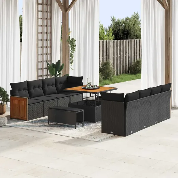 Ensemble de canapé de jardin Noir 231 x 224 x 85 cm polyrotin