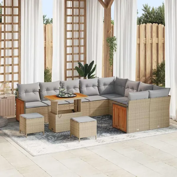 Ensemble de canapé de jardin 13 pcs Beige et Gris clair