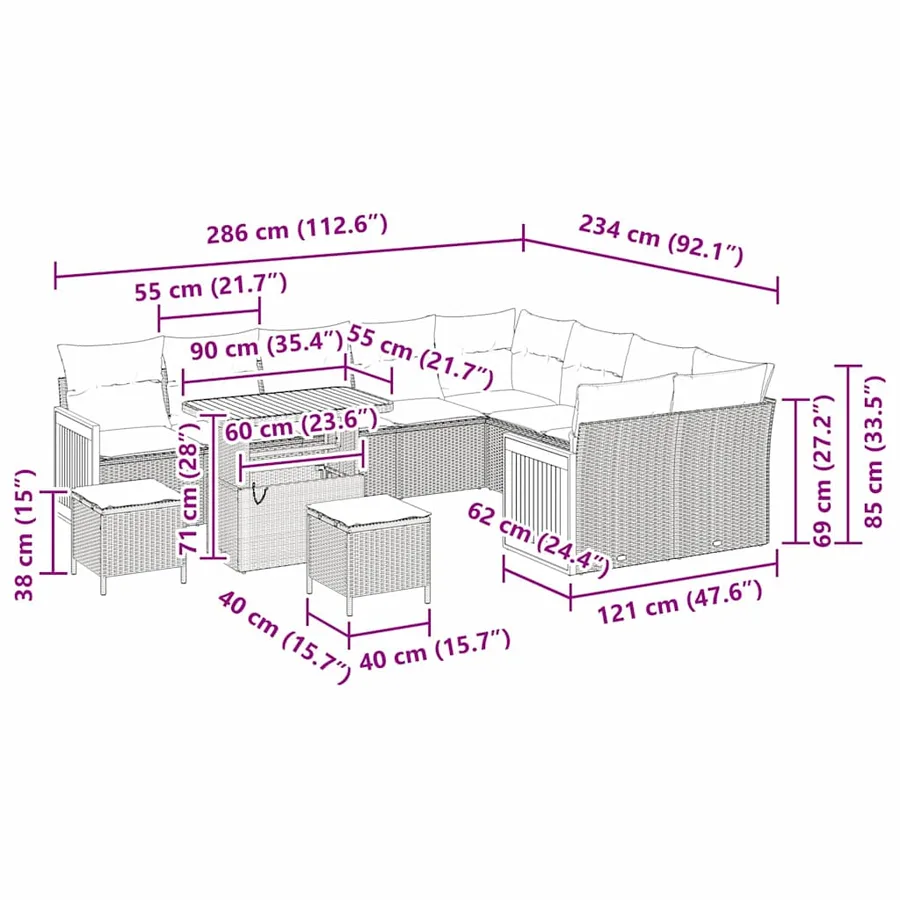 Ensemble de canapé de jardin 13 pcs Beige et Gris clair - 12