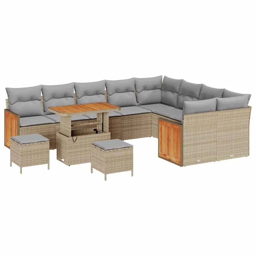 Ensemble de canapé de jardin 13 pcs Beige et Gris clair - 2