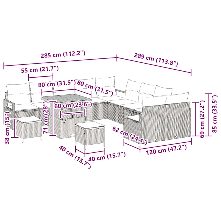 Ensemble de canapé de jardin avec coussin 13 pcs Gris polyrotin - 12