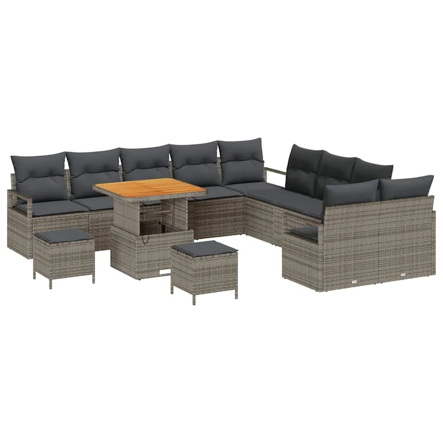 Ensemble de canapé de jardin avec coussin 13 pcs Gris polyrotin - 2