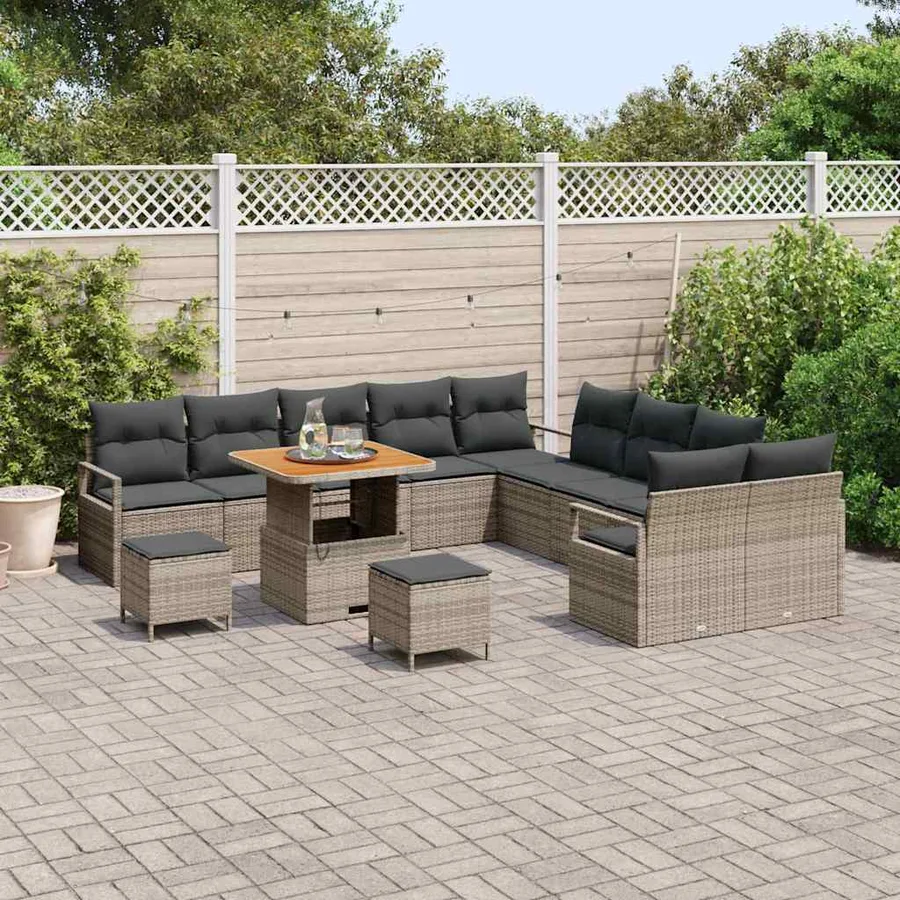 Ensemble de canapé de jardin avec coussin 13 pcs Gris polyrotin - 3