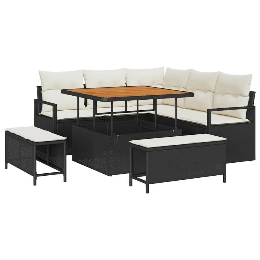 Ensemble de canapé de jardin avec coussin 8 pcs Noir polyrotin - 2
