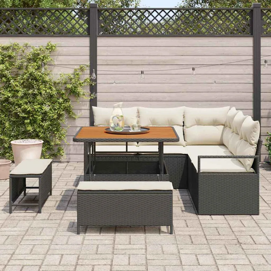 Ensemble de canapé de jardin avec coussin 8 pcs Noir polyrotin - 3
