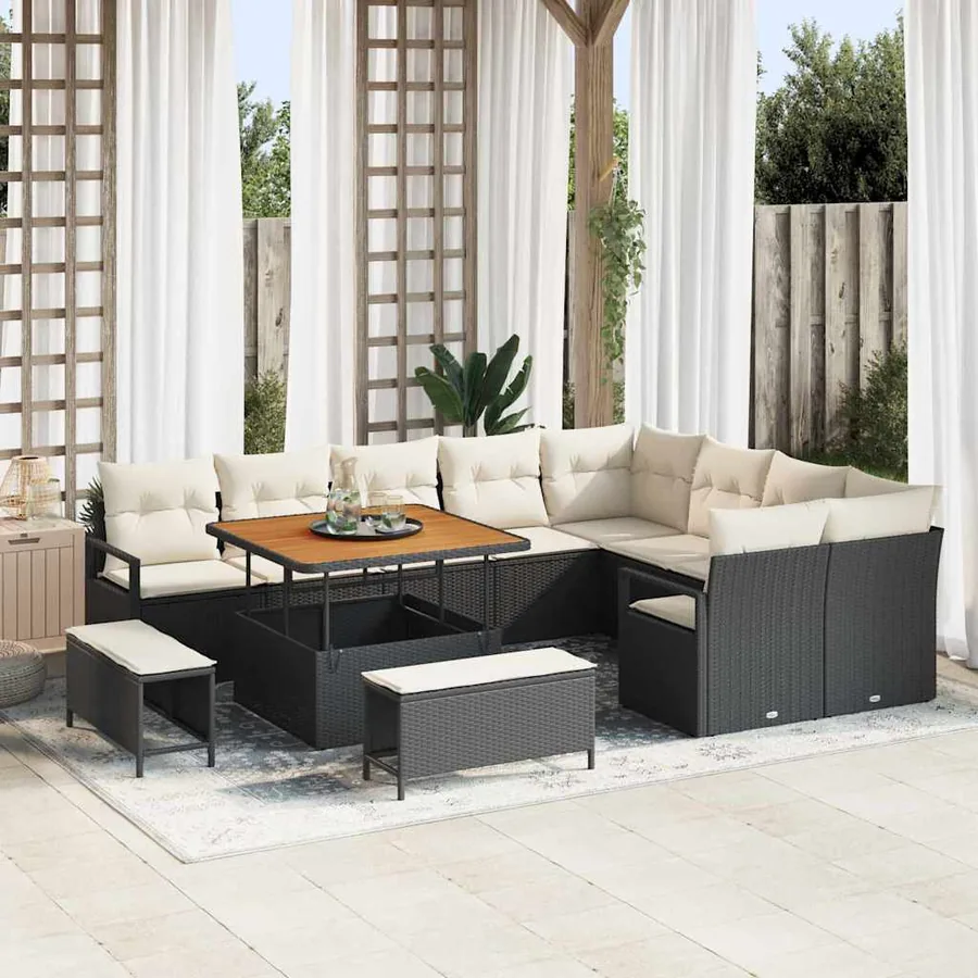 Ensemble de canapé de jardin avec coussin 12 pcs Noir polyrotin