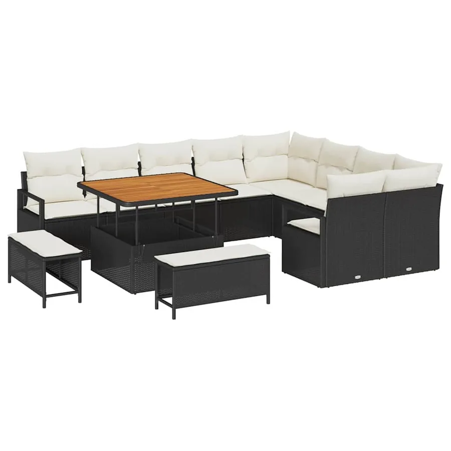 Ensemble de canapé de jardin avec coussin 12 pcs Noir polyrotin - 2