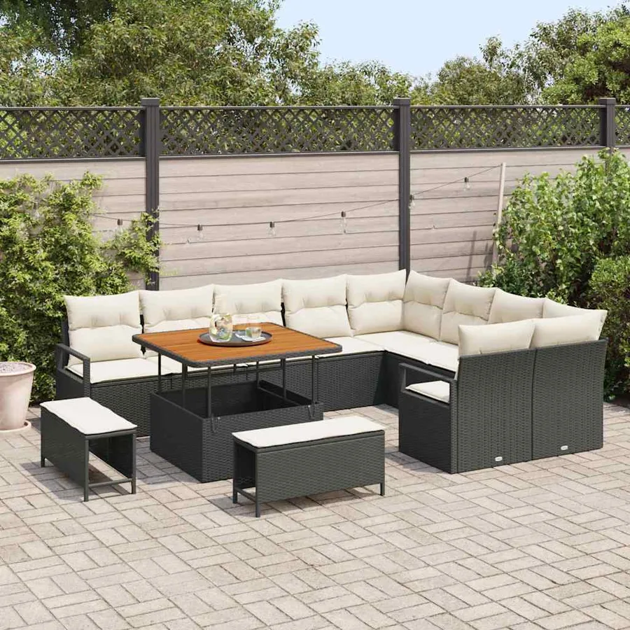 Ensemble de canapé de jardin avec coussin 12 pcs Noir polyrotin - 3