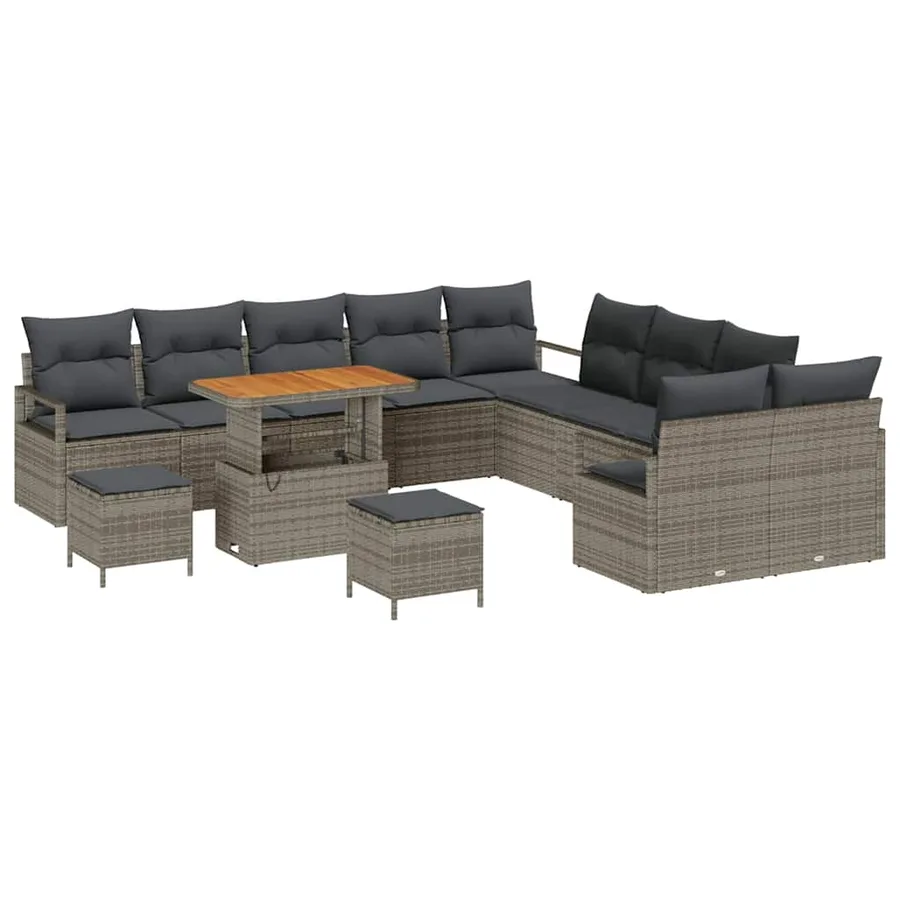 Ensemble de canapé de jardin avec coussin 13 pcs Gris polyrotin - 2