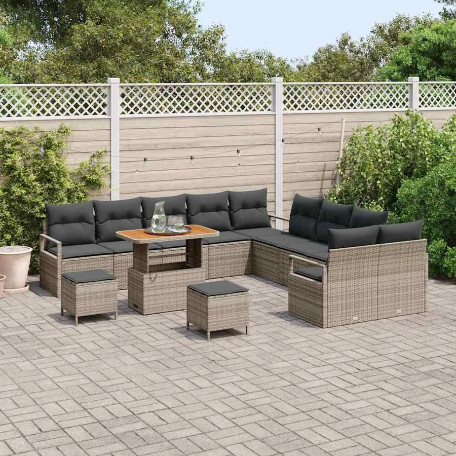 Ensemble de canapé de jardin avec coussin 13 pcs Gris polyrotin - 3