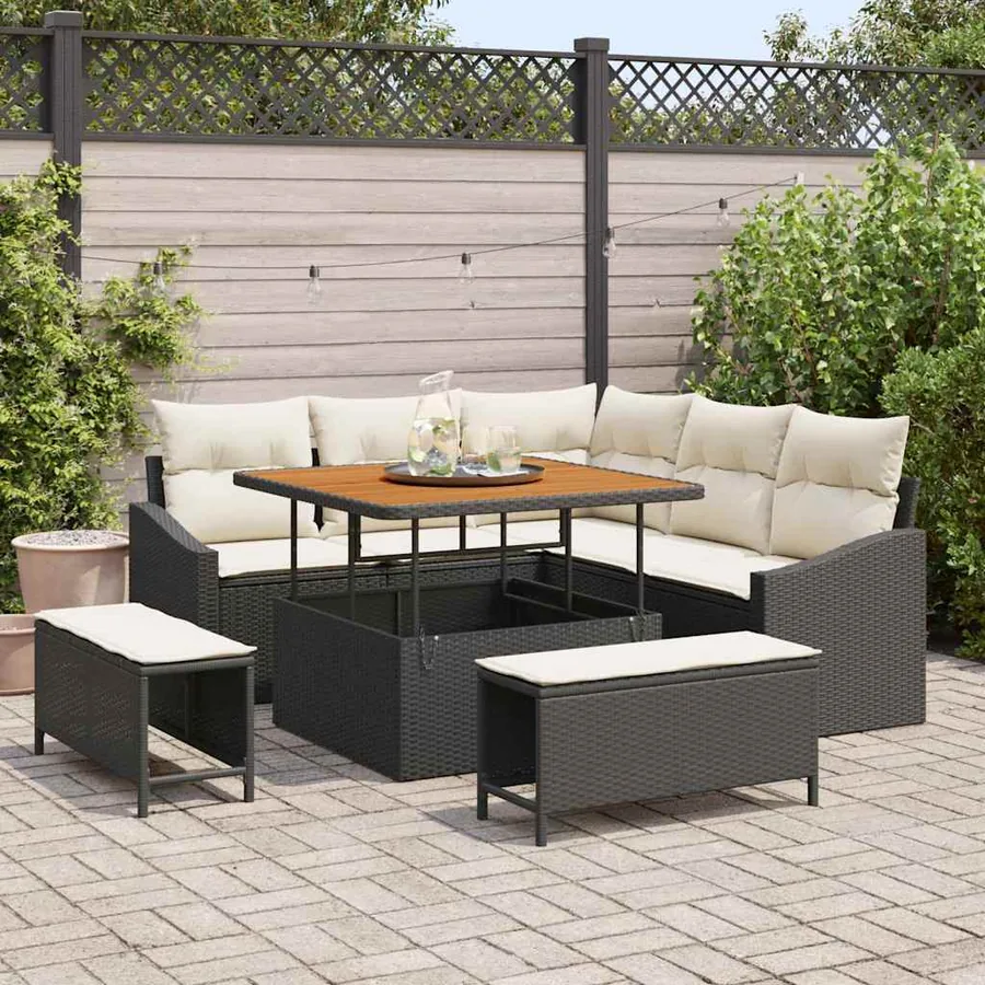 Ensemble de canapé de jardin avec coussin 8 pcs Noir polyrotin