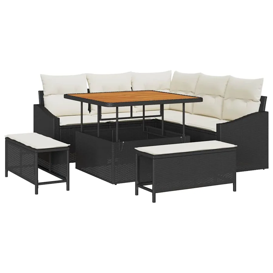 Ensemble de canapé de jardin avec coussin 8 pcs Noir polyrotin - 2