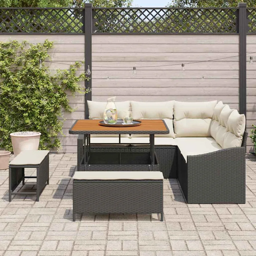 Ensemble de canapé de jardin avec coussin 8 pcs Noir polyrotin - 3