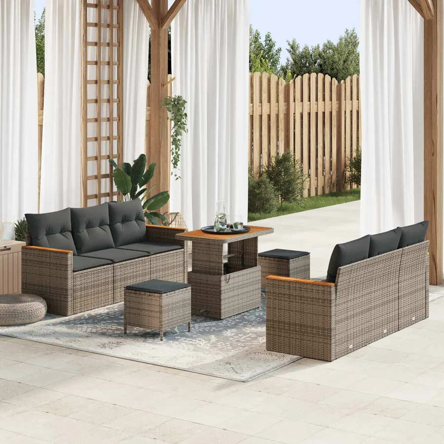 Ensemble de canapé de jardin 9 pcs Gris polyrotin