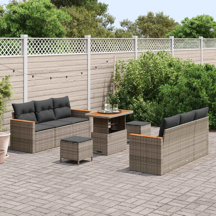 Ensemble de canapé de jardin 9 pcs Gris polyrotin - 3