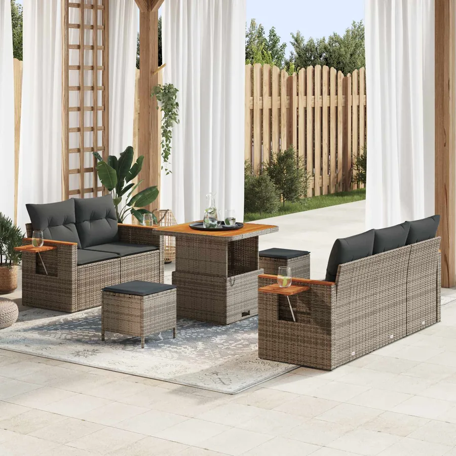 Ensemble de canapé de jardin 8 pcs Gris polyrotin
