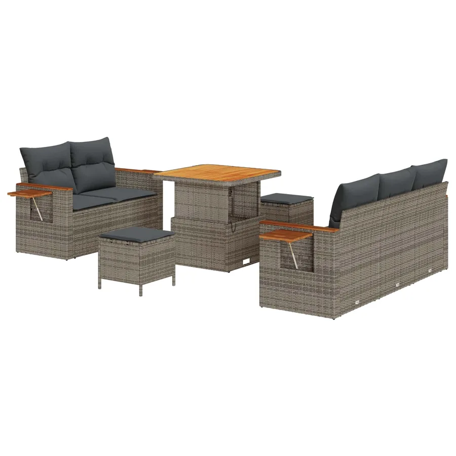 Ensemble de canapé de jardin 8 pcs Gris polyrotin - 2