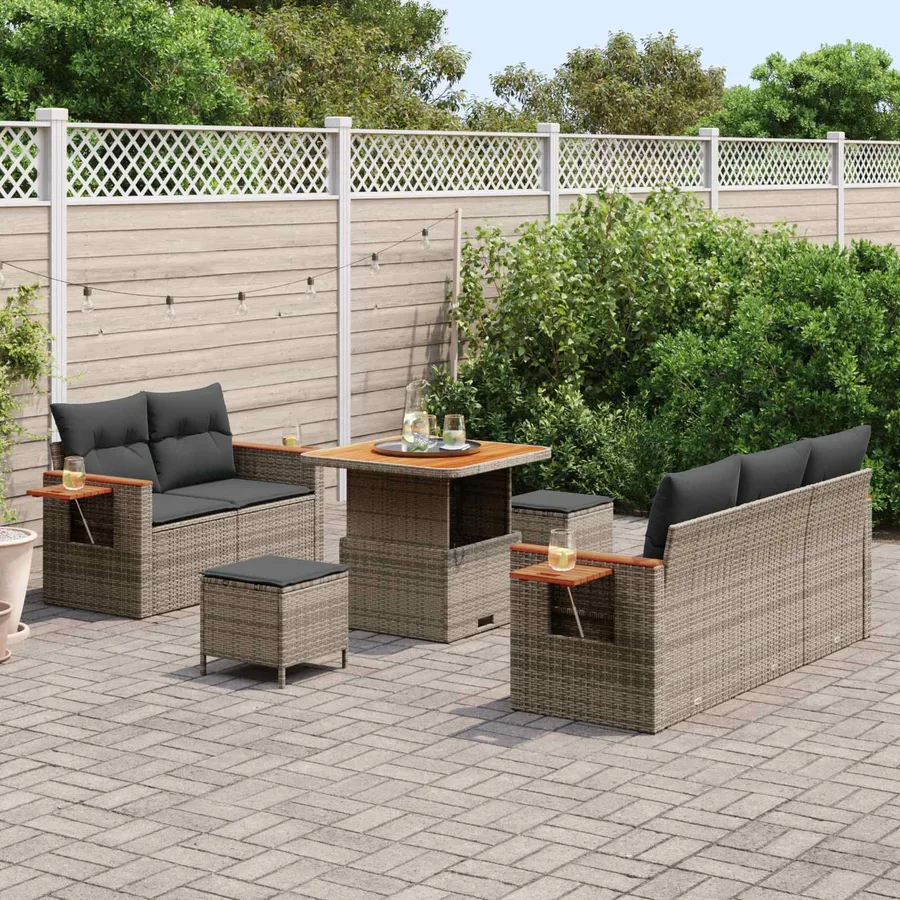 Ensemble de canapé de jardin 8 pcs Gris polyrotin - 3