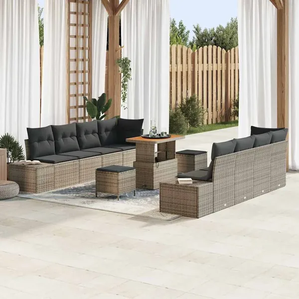 Ensemble de canapé de jardin avec coussin 11 pcs Gris polyrotin