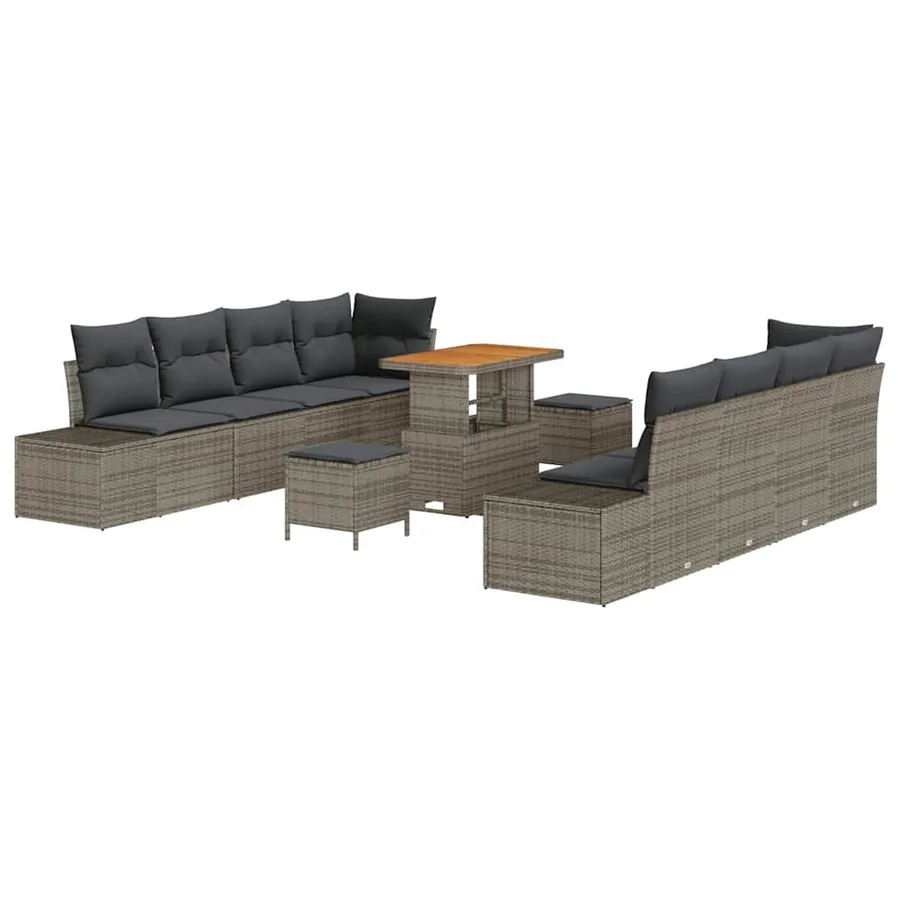 Ensemble de canapé de jardin avec coussin 11 pcs Gris polyrotin - 2