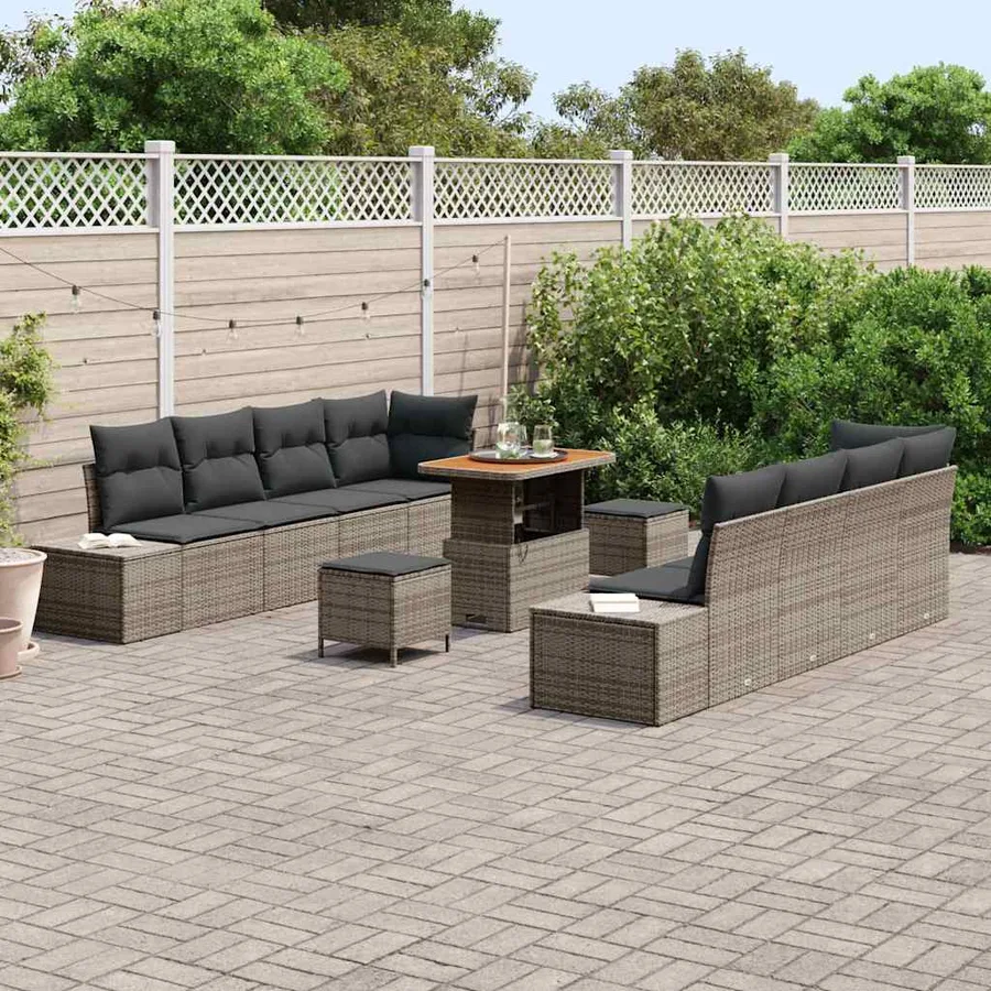 Ensemble de canapé de jardin avec coussin 11 pcs Gris polyrotin - 3