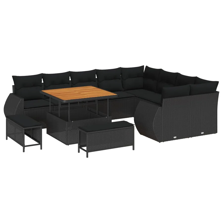 Ensemble de canapé de jardin avec coussin 12 pcs Noir - 2