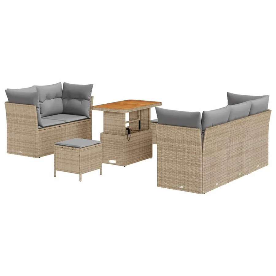 Ensemble de canapé de jardin 8 pcs Beige polyrotin - 2