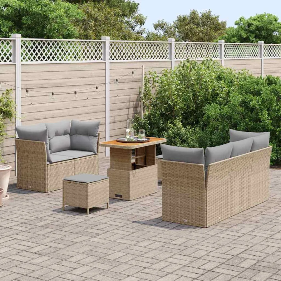 Ensemble de canapé de jardin 8 pcs Beige polyrotin - 3