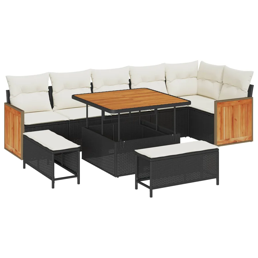 Ensemble de canapé de jardin avec coussin 9 pcs Noir et Crème - 2