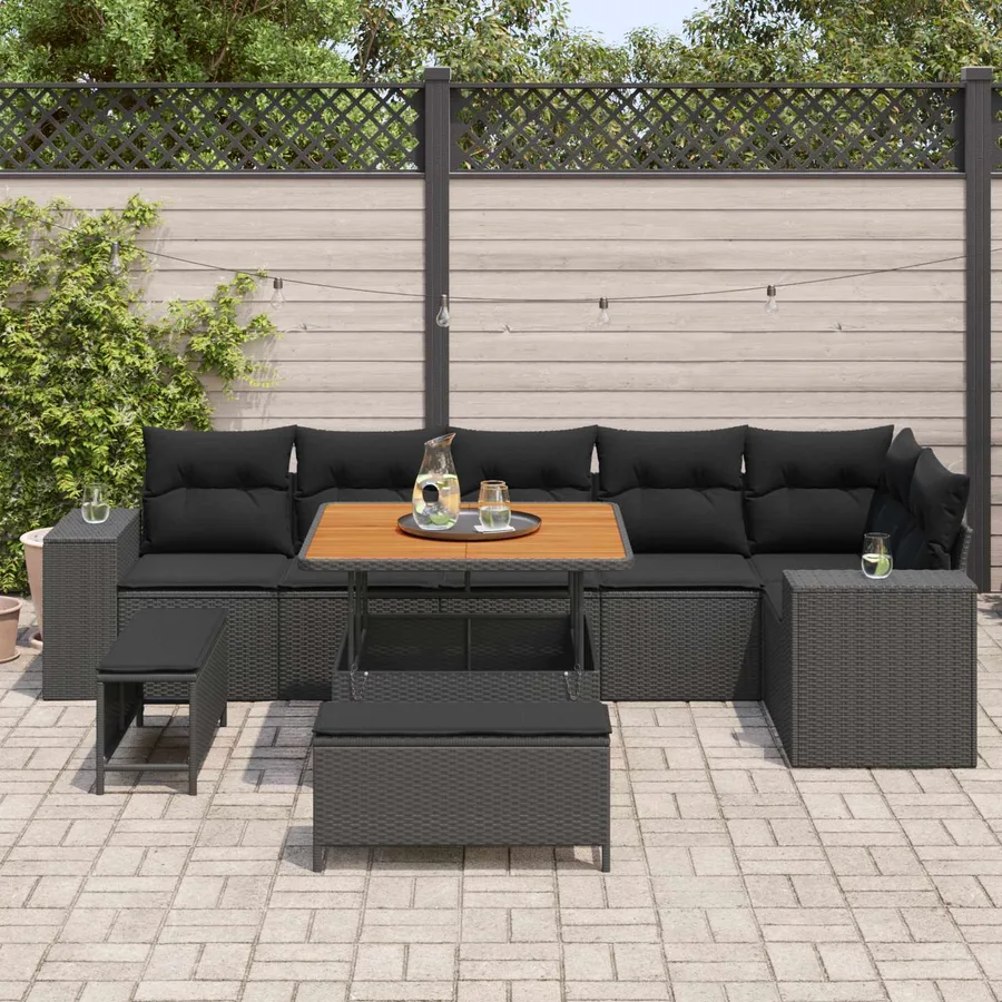 Ensemble de canapé de jardin avec coussin 9 pcs Noir polyrotin - 3
