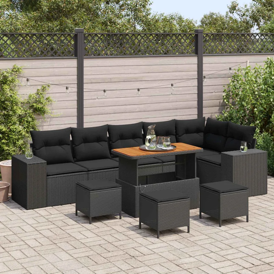 Ensemble de canapé de jardin avec coussin 10 pcs Noir polyrotin