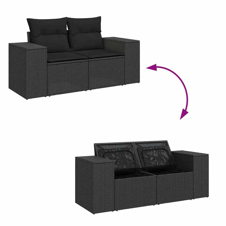 Ensemble de canapé de jardin avec coussin 10 pcs Noir polyrotin - 12