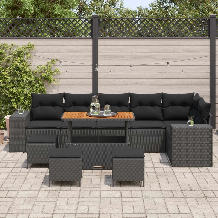Ensemble de canapé de jardin avec coussin 10 pcs Noir polyrotin - 3