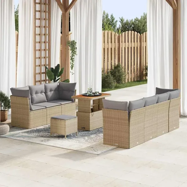 Ensemble de canapé de jardin 10 pcs beige et gris clair