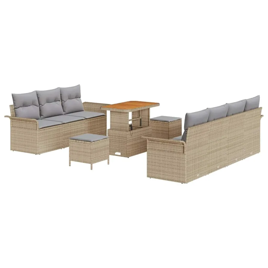 Ensemble de canapé de jardin 10 pcs Beige et Gris clair - 2
