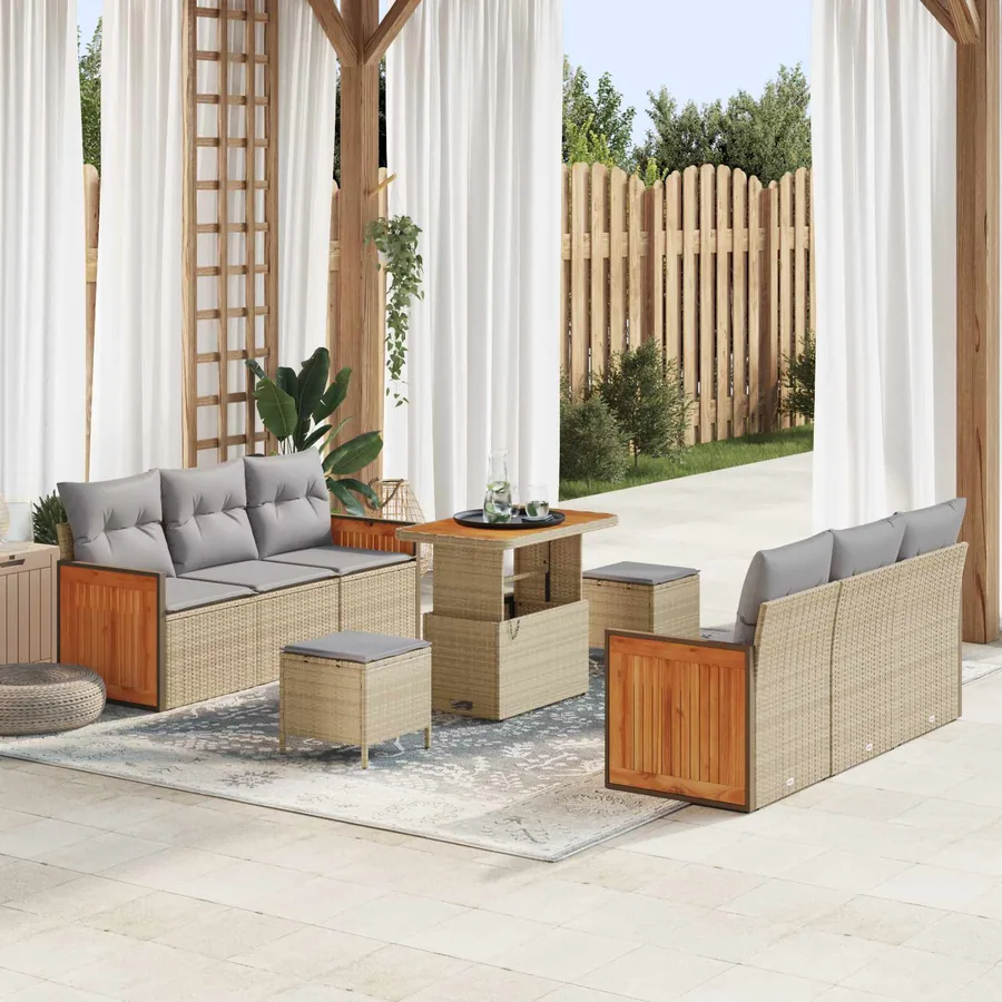 Ensemble de canapé de jardin 9 pcs Beige et Gris clair