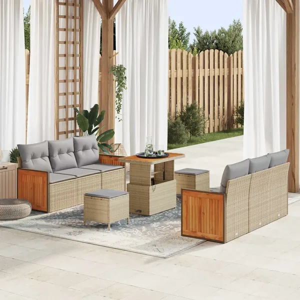 Ensemble de canapé de jardin 9 pcs Beige et Gris clair