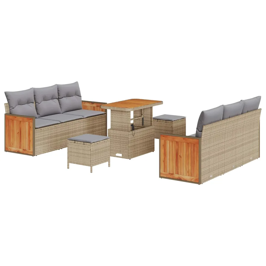 Ensemble de canapé de jardin 9 pcs Beige et Gris clair - 2