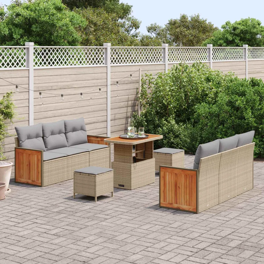 Ensemble de canapé de jardin 9 pcs Beige et Gris clair - 3
