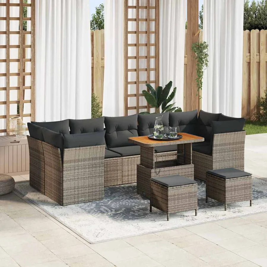Ensemble de canapé de jardin avec coussin 10 pcs Gris