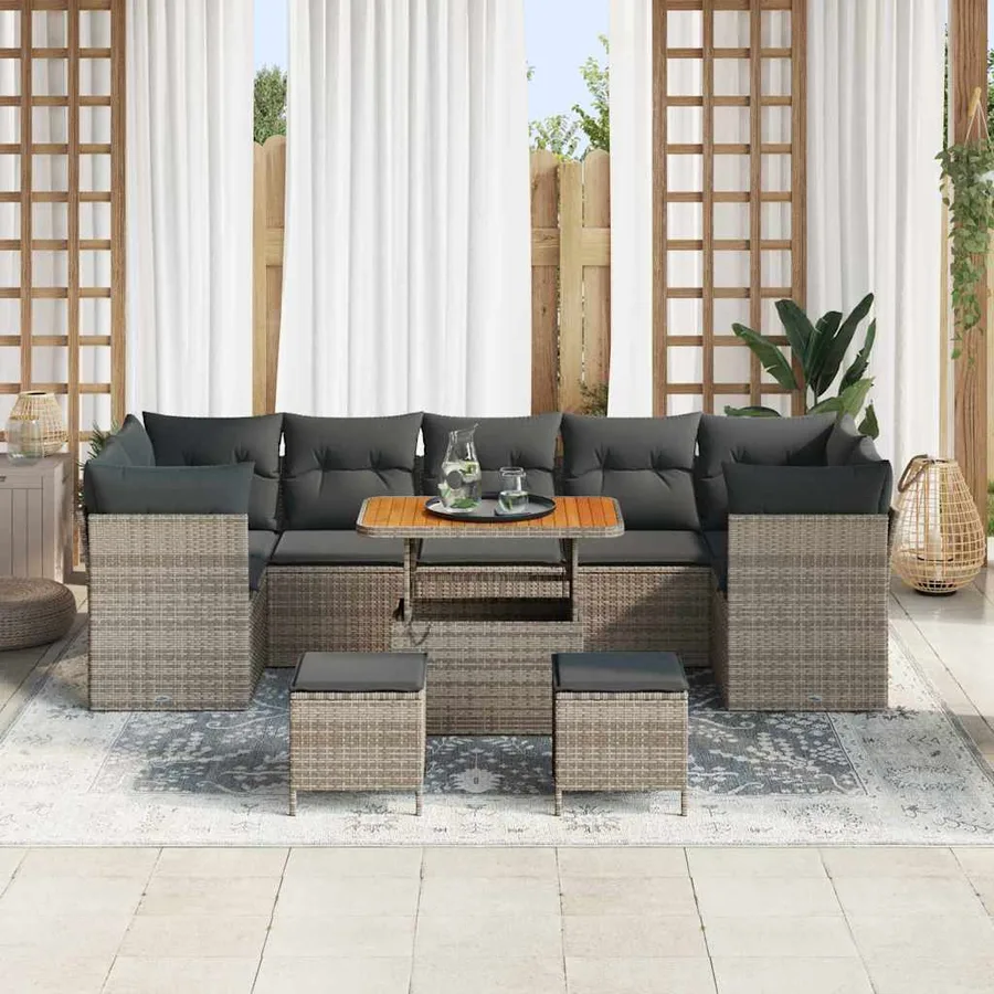Ensemble de canapé de jardin avec coussin 10 pcs Gris - 3