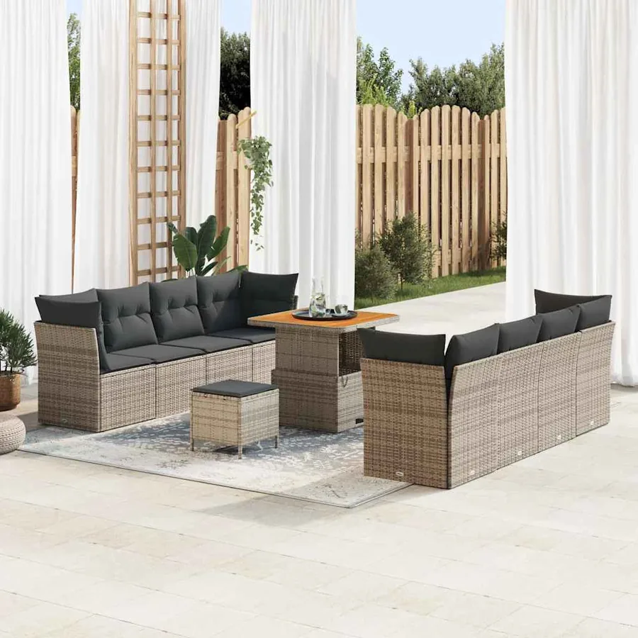 Ensemble de canapé de jardin 11 pcs Gris polyrotin