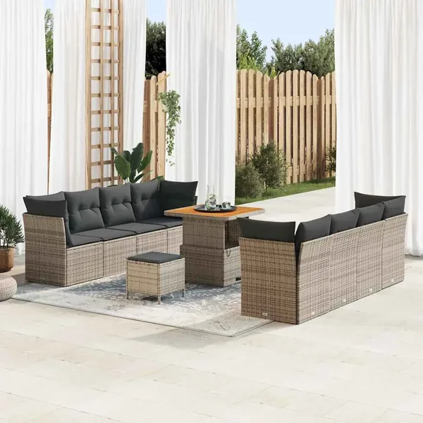 Ensemble de canapé de jardin 11 pcs Gris polyrotin