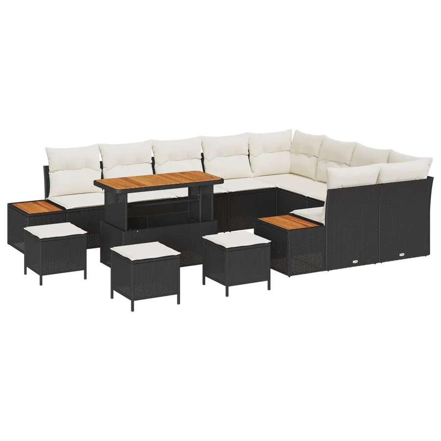 Ensemble de canapé de jardin avec coussin 13 pcs Noir et Crème - 2