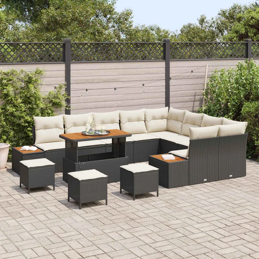 Ensemble de canapé de jardin avec coussin 13 pcs Noir et Crème - 3