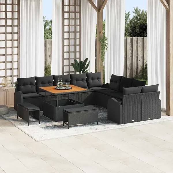 Ensemble de canapé de jardin avec coussin 13 pcs Noir