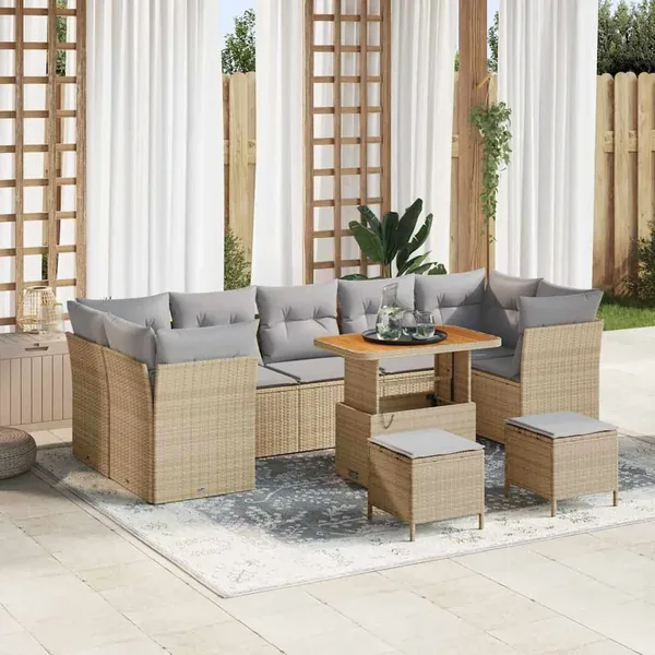 Ensemble de canapé de jardin 10 pcs Beige polyrotin