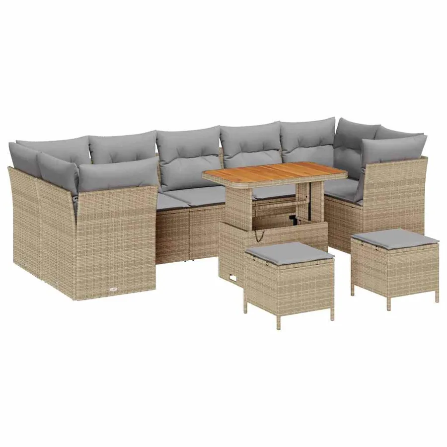 Ensemble de canapé de jardin 10 pcs Beige polyrotin - 2