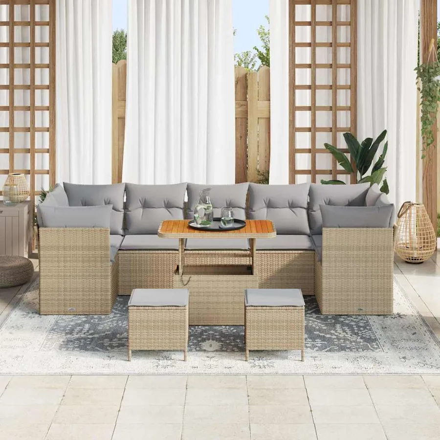 Ensemble de canapé de jardin 10 pcs Beige polyrotin - 3